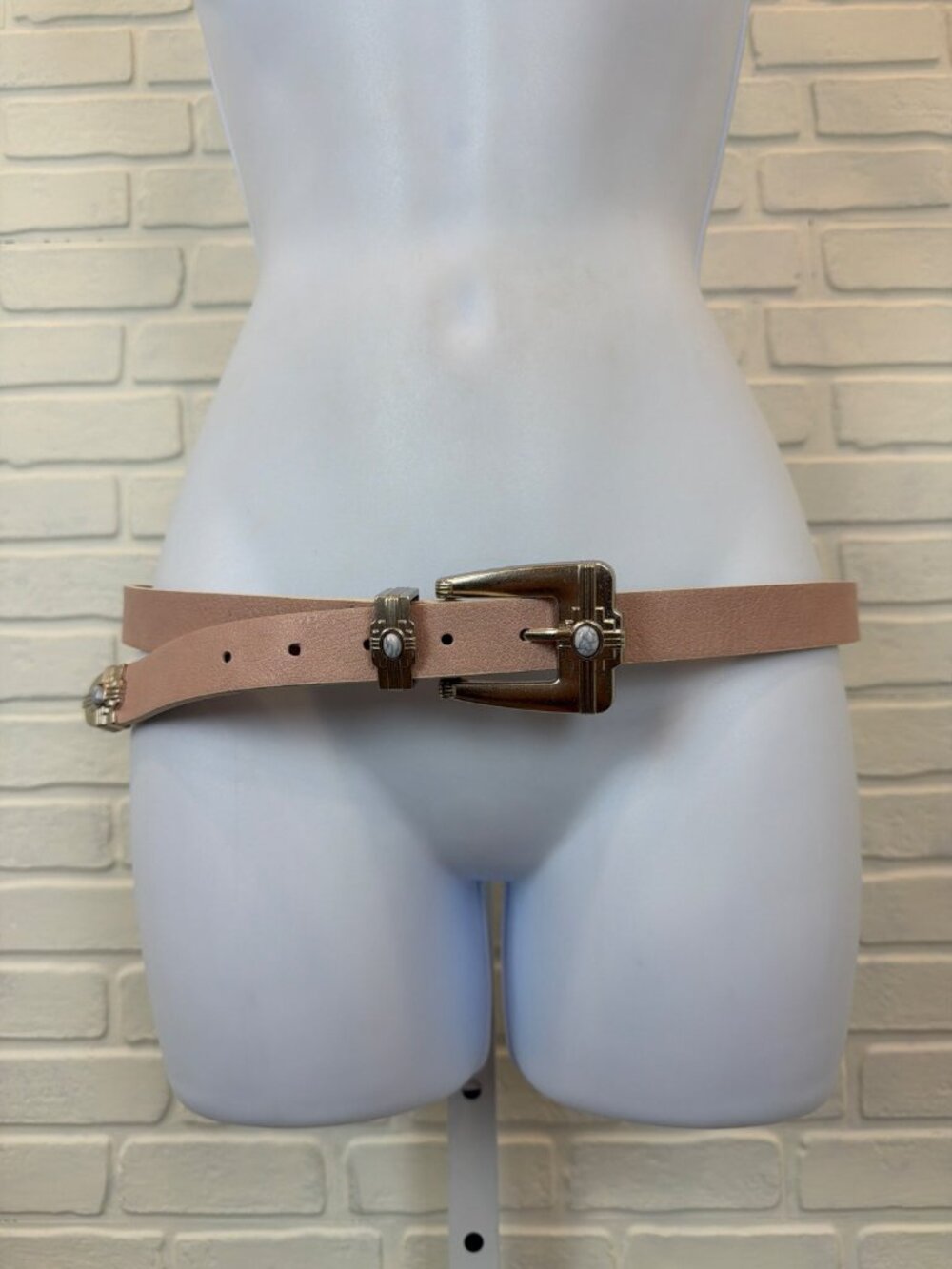 Western Concho Belt Blush Pink Faux Leather Silver Buckle Small